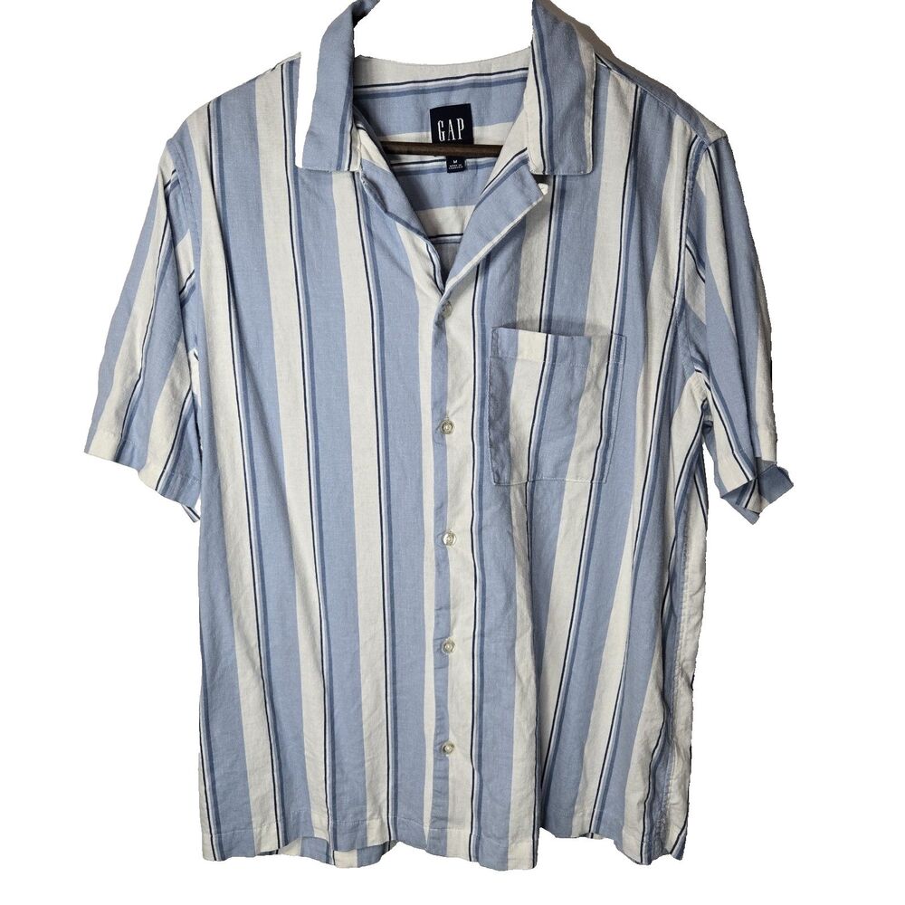 Gap Stripe Linen Blend Button Front Shirt Men’s Medium